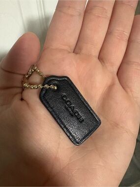 COACH Small Black Leather Hang Tag with Gold Ball Chain
